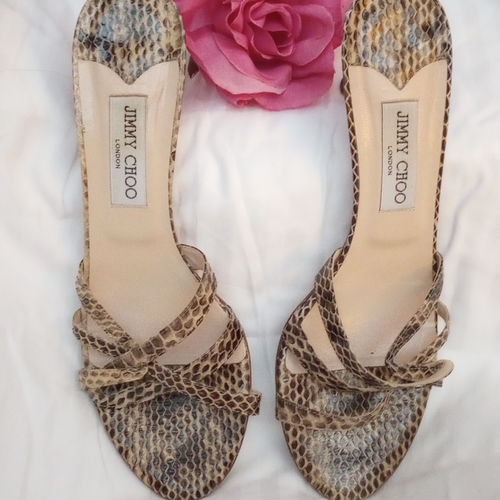 Jimmy Choo Twist Slide Natural Snake Skin Sandals Shoes Italy 40